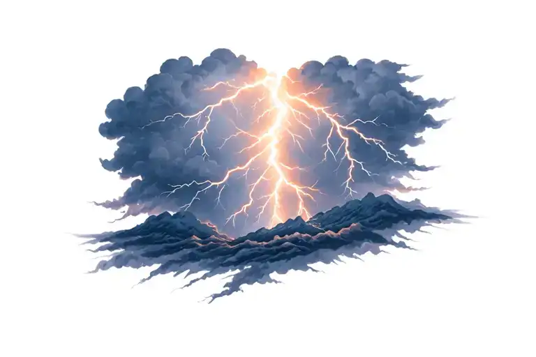 A Realistic Tattoo Of Lightning Bolts With Dark Storm Clouds