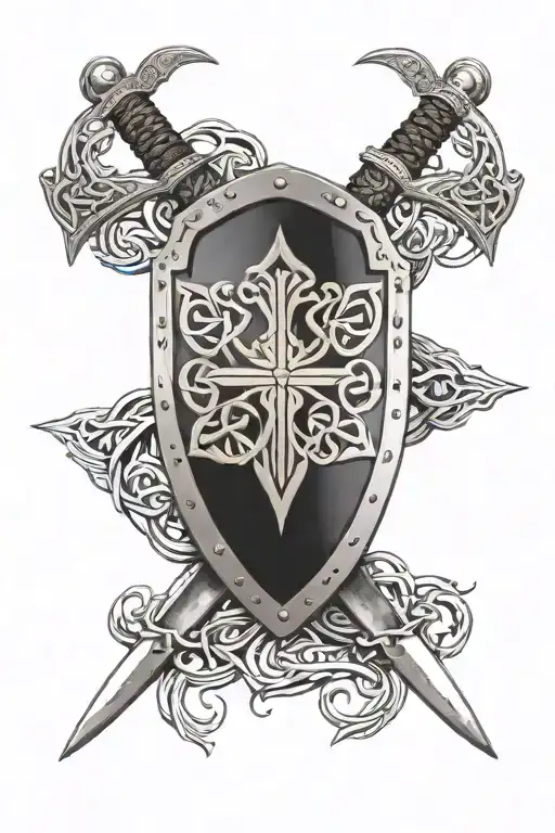 Celtic Shield With Crossed Swords Behind It