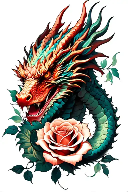Dragon And Roses