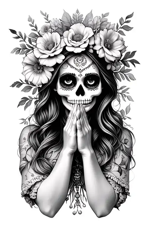 The Catrina Praying Hands Holding Flowers