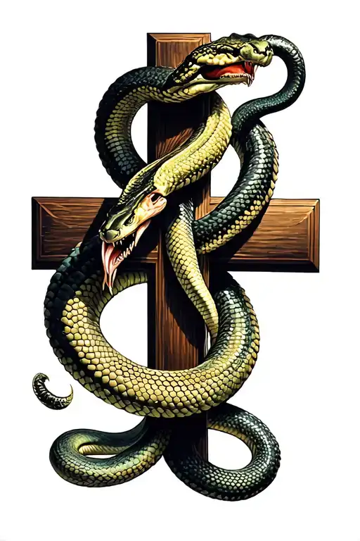 Cross With Snake Coiled