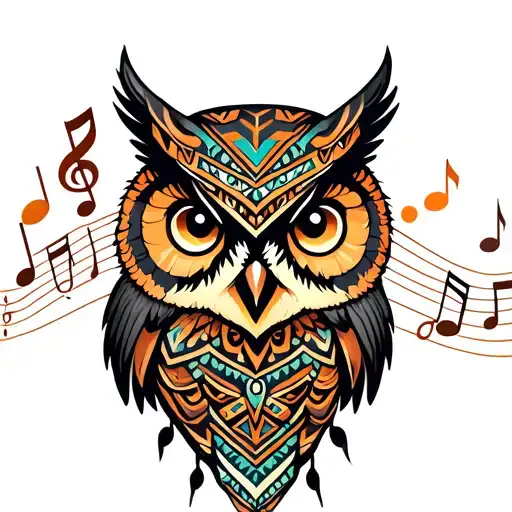 Owl In Aztec Style With Music Notes Around It