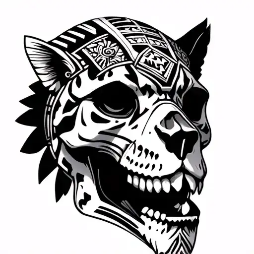 Aztec Jaguar Warrior Skull Adorned