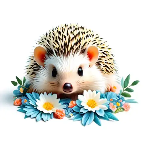 The Albino Hedgehog Lies In The Flowers