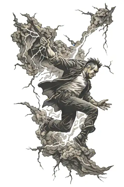 Icaro Falling And Lightning In The Background Black