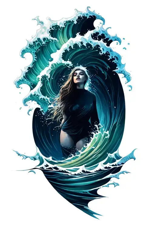 Wave Breaking With Woman In The Middle Surrounded