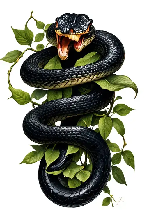 Black Snake And Vines Wrapped Around Wrist