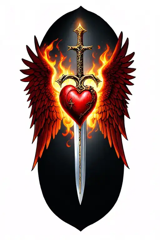1 Of 1 Tattoo With Holy Heart Wings Flames Sword