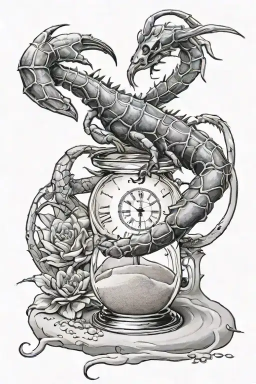 Scorpion With Hour Glass With Sand And Moon With Desert