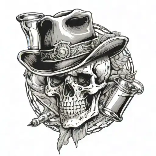 Skull With Western Hat Eating Hour Glass