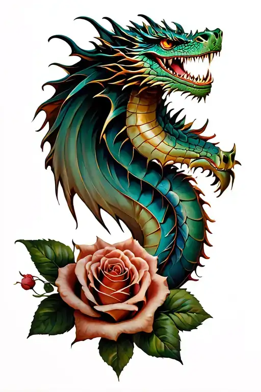 Dragon And Roses
