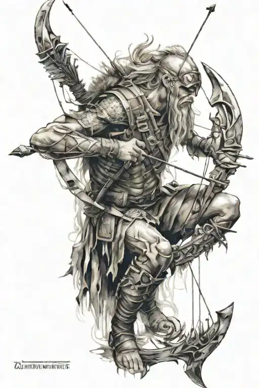 Acient Hunter With Bow And Arrow Design Inspired
