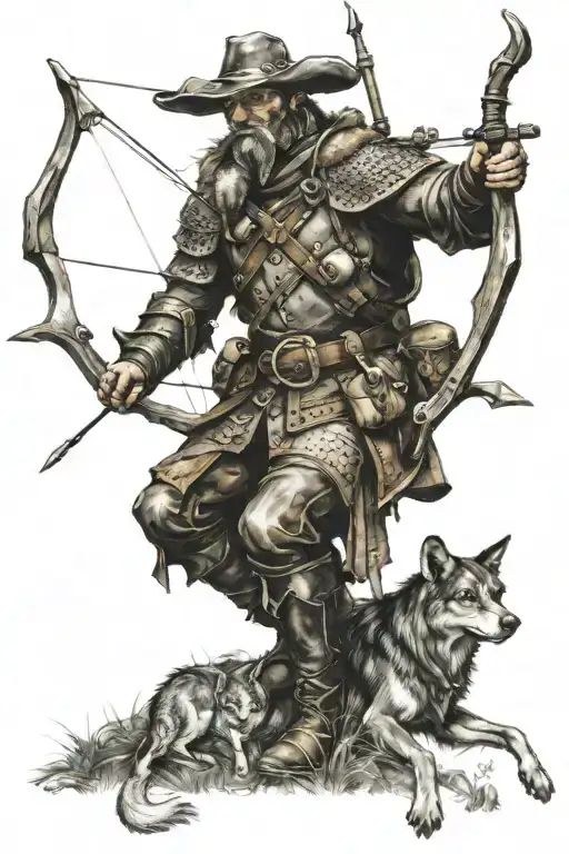 Medival Hunter With A Bow Hunting Scene