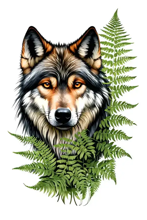 Ferns With Wolves Tattoo Design Inspired