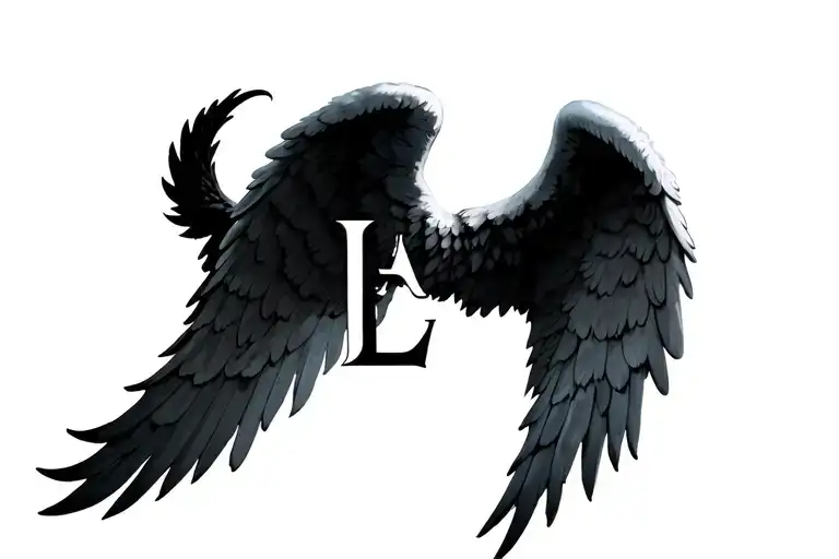 One Open Angel Wings With Letter A And Letter L