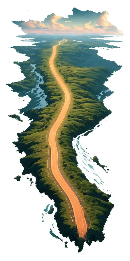 Windy Road Down The Middle Of A Map