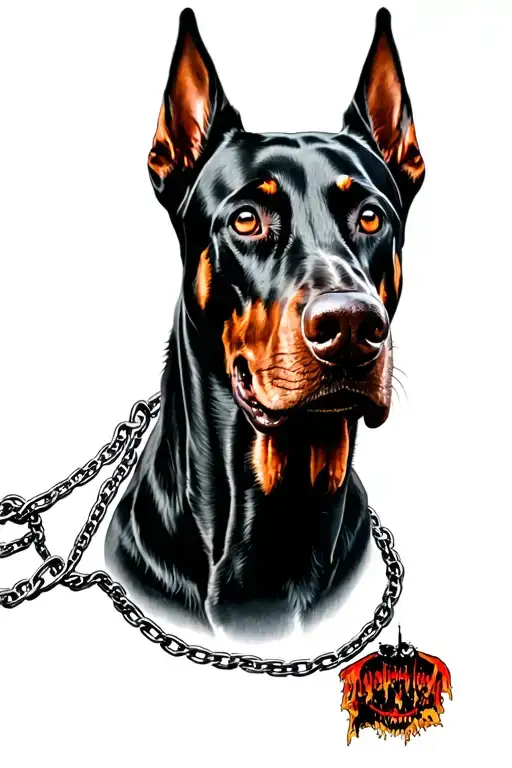3 Doberman On A Chain Leash Held By Someone That Represents Death