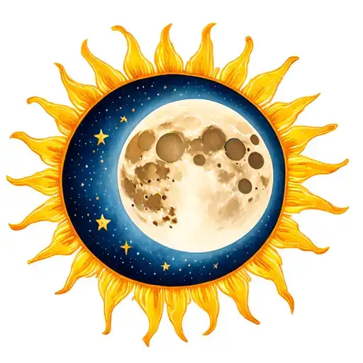 Sun And Moon Up In The Sky Filled With Stars