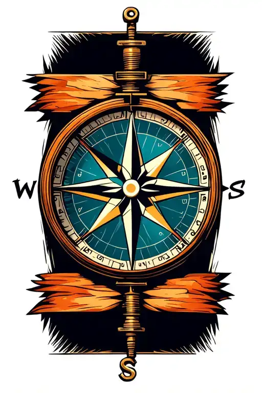 Compass Sourrounded By Tribal Design