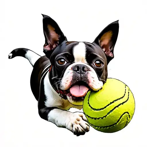 Boston Terrier Chasing A Wiffle Ball