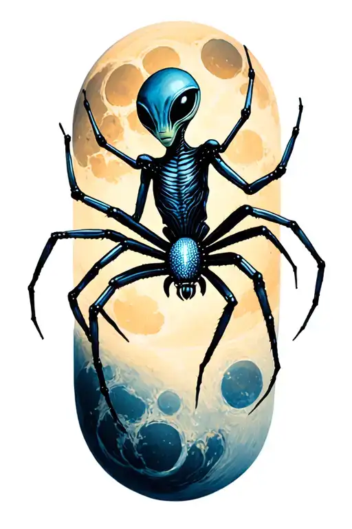 An Alien Crossing The Moon With A Spider