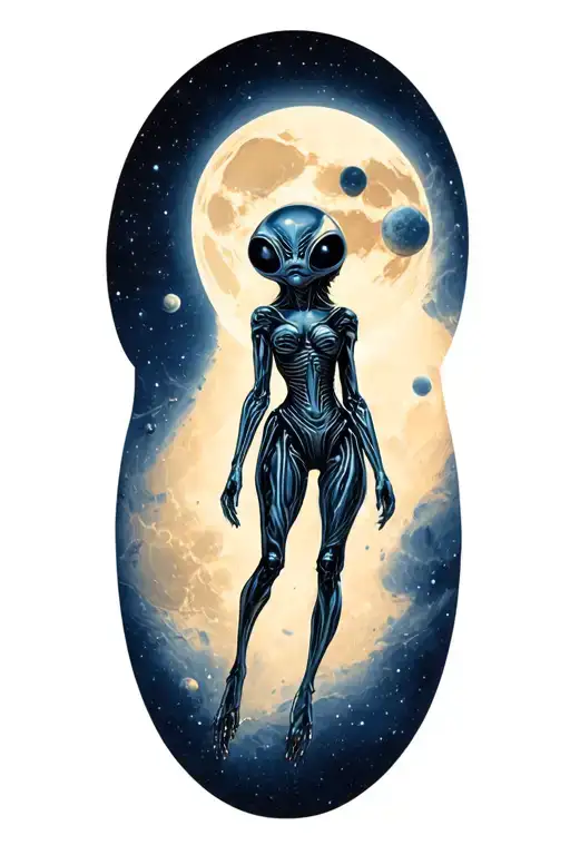 A Seductive Alien Crossing The Moon In Space