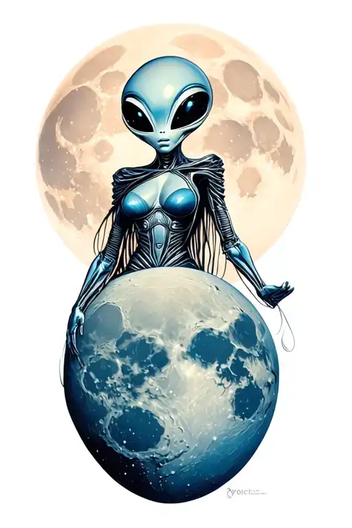 A Sexy Alien Crossing The Moon In Space