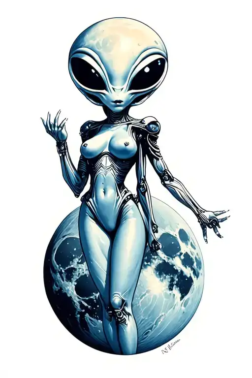 A Sexy Alien Crossing The Moon In Space
