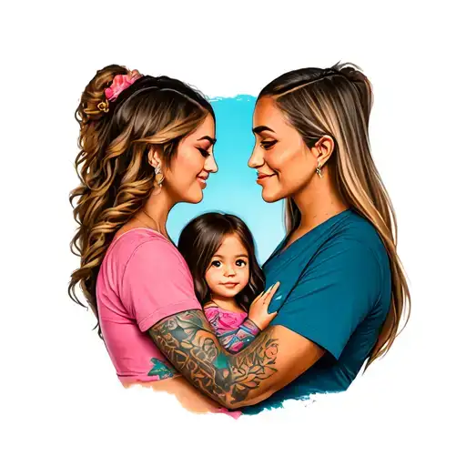 Fhater Protecting Wife And Daughter Holding