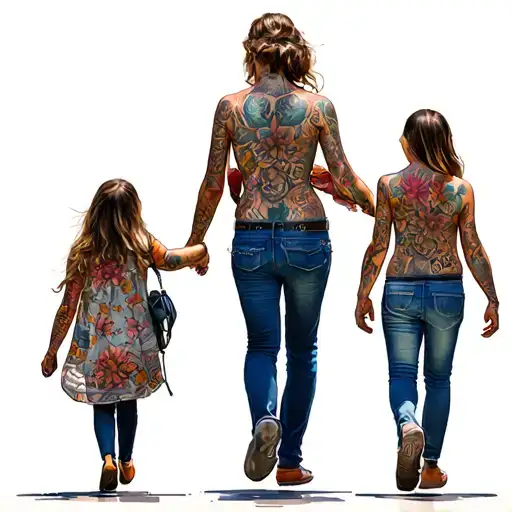 Fhater Protecting Wife And Daughter Walking