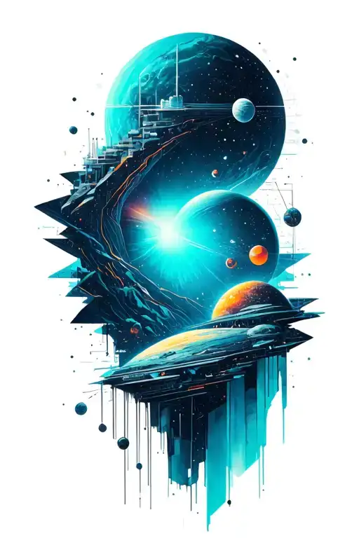 A Geometric Space Landscape Inspired By Technology Incorporating A Small Amount Of Cyan