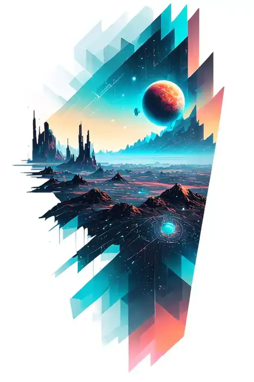 A Geometric Space Landscape Inspired By Technology Incorporating A Small Amount Of Cyan