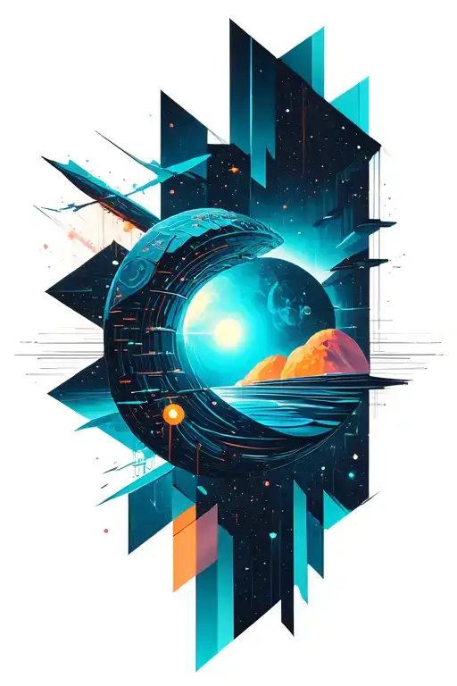 A Geometric Space Landscape Inspired By Technology Incorporating A Small Amount Of Cyan