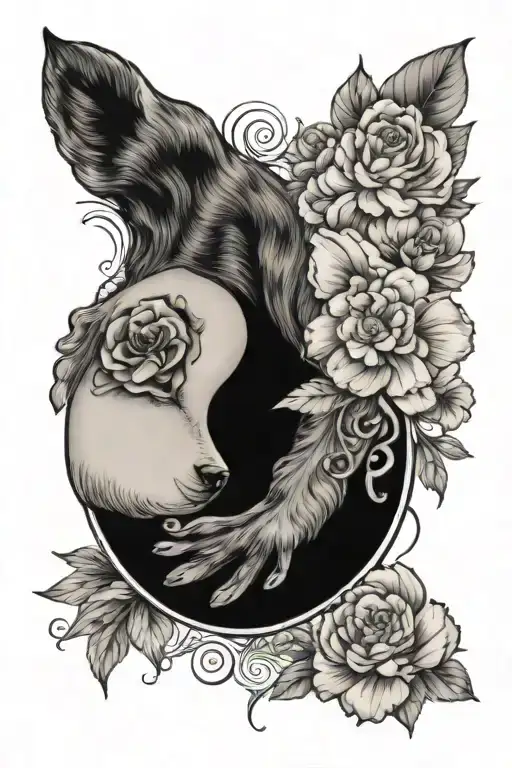 Yin Yang With Dog Paw Print With Human With Flowers