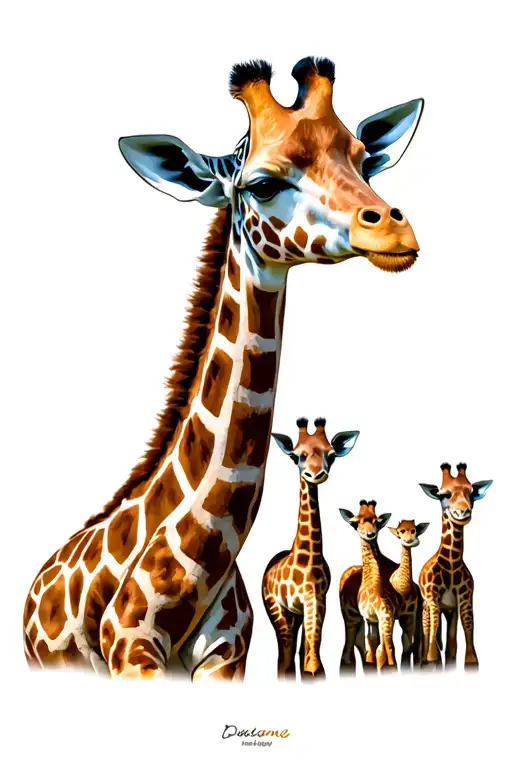 Mumma Giraffe With 4 Babies