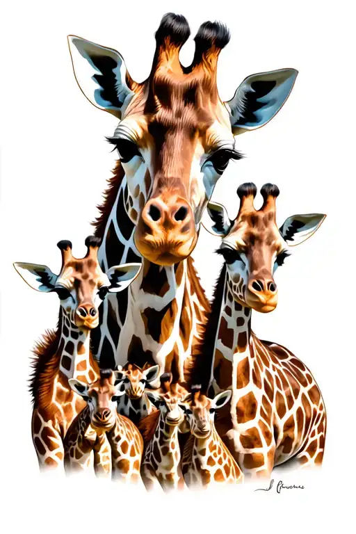 Mumma Giraffe With 4 Babies Surrounding Her