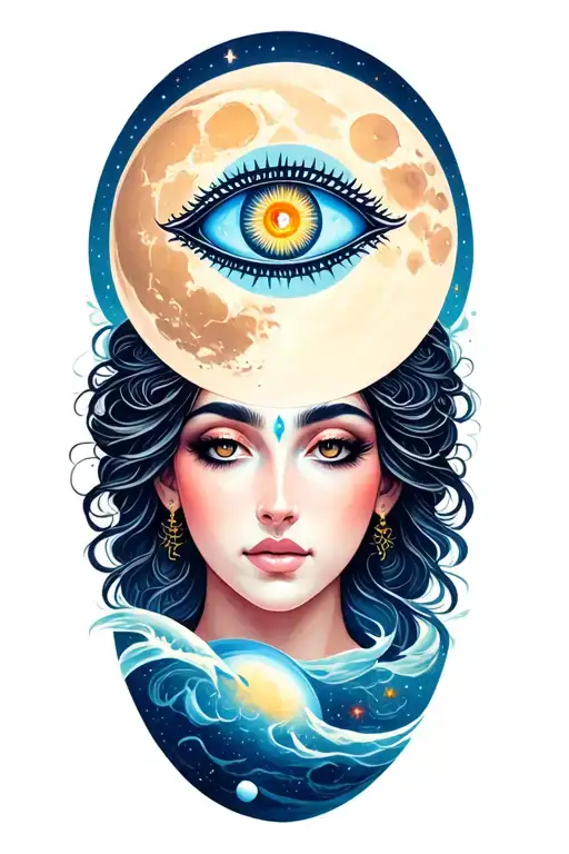 A Beautiful And Enlightened Being Has A Third Eye On Forehead And Is In Space Crossing The Moon
