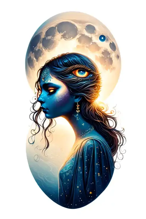 A Beautiful And Enlightened Being Has A Third Eye On Forehead And Is In Space In Front Of The Moon