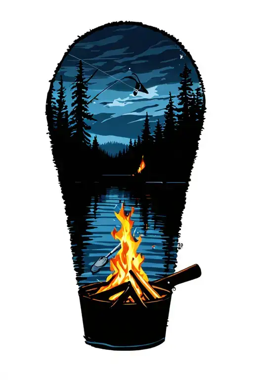 Lake Fishing Beer Campfire Scene
