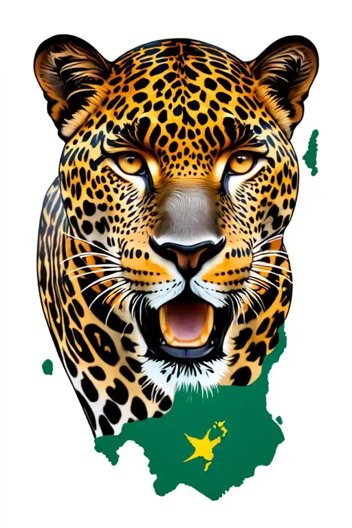 Guyana Map With A Jaguar And Land Marks In It
