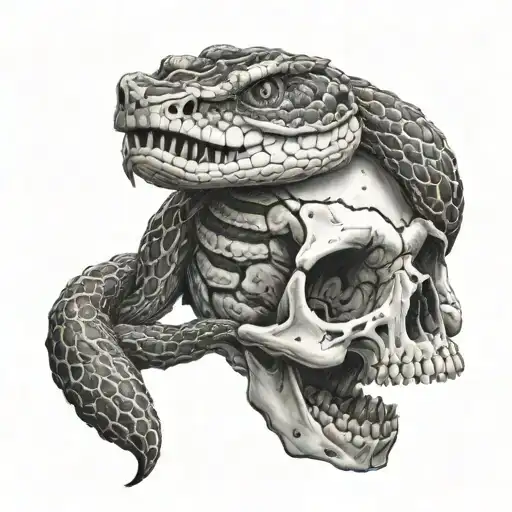 Saw Scaled Snake Wrapped Around Broken Skull Shedding Its Skin In Black And White