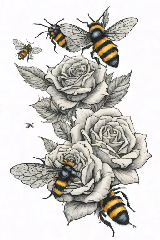 Rose With Two Bees Flying And The Symbol For E Squared