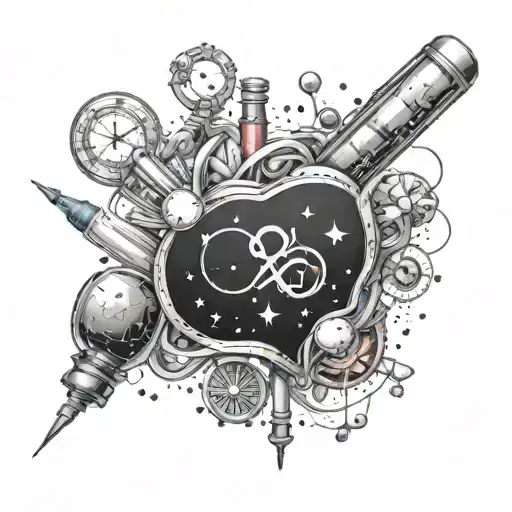 A Constellation Of Love-themed Symbols Intertwined With Pharmacy Tools