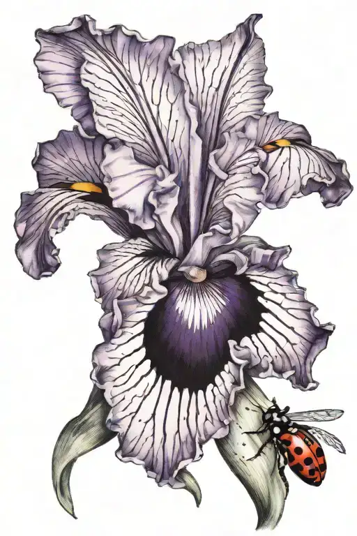 Purple Iris Flower With Ladybugs Crawling