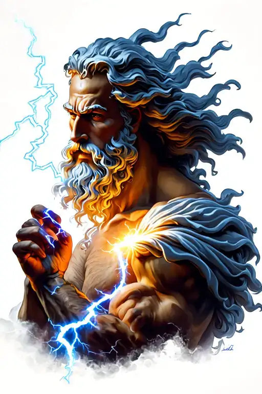 Zeus Holding A Lightning Bolt