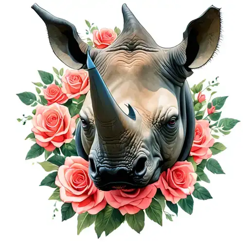 Rhino Head With Roses