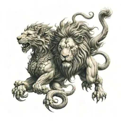 Lion And Dragon Intertwined