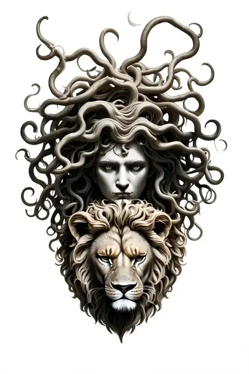 Medusa Half Body And Lion Head At Bottom