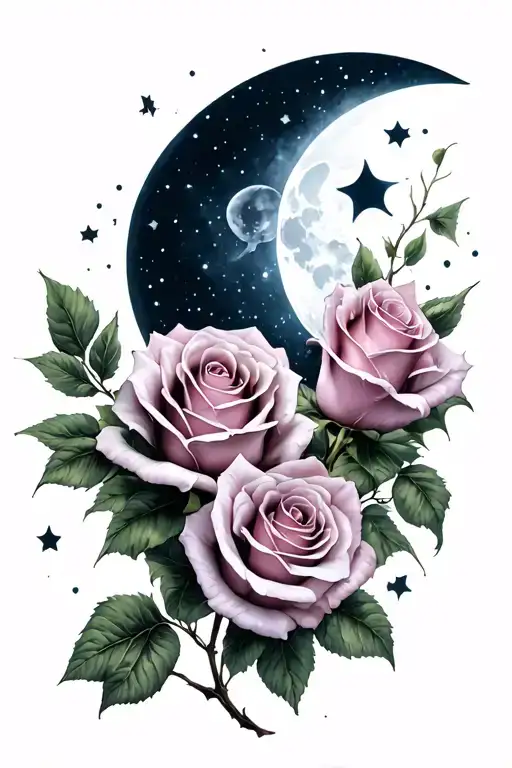 Roses And A Moon Merging Together