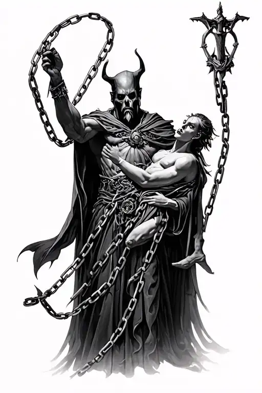 Hades Holding Cerber On Chains Wrapped